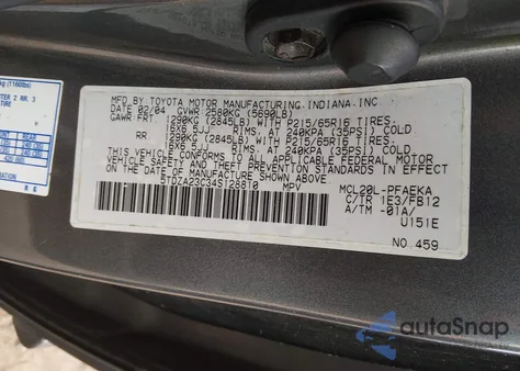 2004 Toyota Sienna Le z USA, uszkodzony, nr VIN 5TDZA23C34S128810